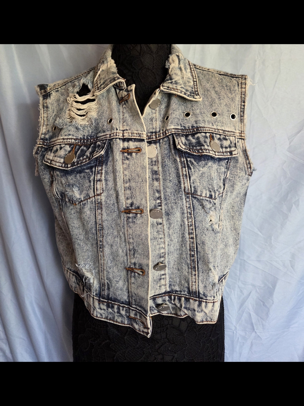 POL Distressed Light Blue Washed Denim Vest